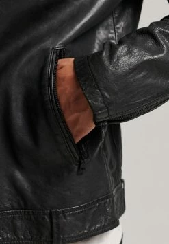 Superdry RACER - Leather Jacket - Black -Superdry Shop ecb92a0e83f847e8abda7b3f6dde6a58