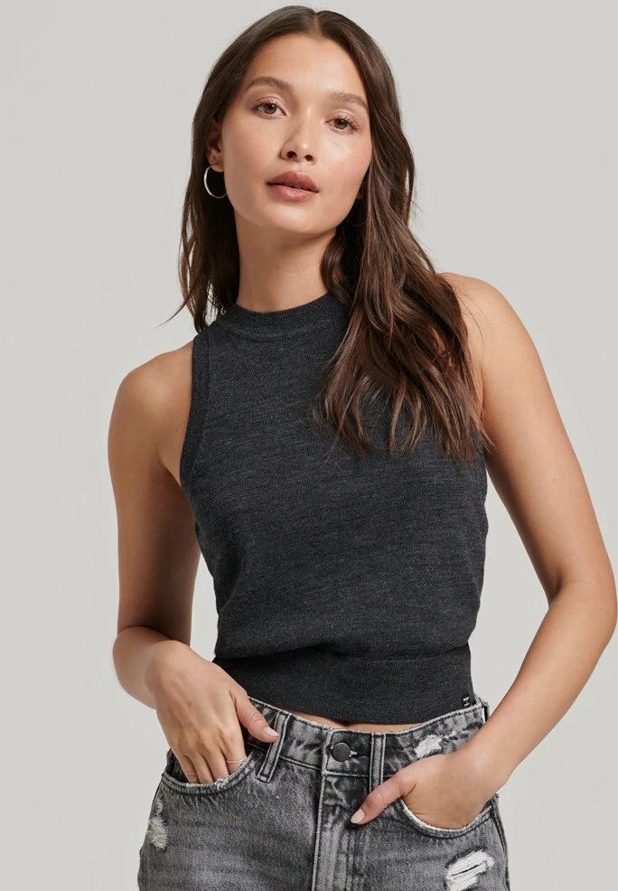 Superdry CREW NECK - Top - Dark Charcoal Marl 1 Superdry CREW NECK - Top - Dark Charcoal Marl