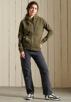 Superdry VINTAGE LOGO EMBROIDERED - Zip-up Sweatshirt - Olive Marl