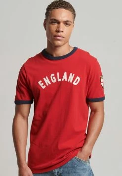 Superdry RINGSPUN FOOTBALL ENGLAND - Print T-shirt - Varsity Red
