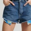 Superdry VINTAGE RISE CUT OFF - Denim Shorts - Madison Mid Blue