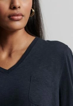Superdry LONG SLEEVE V-NECK - Long Sleeved Top - Eclipse Navy