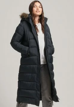 Superdry LONGLINE PUFFER - Winter Coat - Jet Black