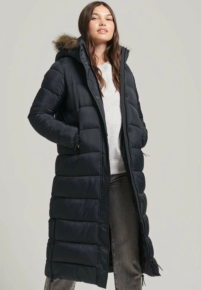 Superdry LONGLINE PUFFER - Winter Coat - Jet Black 1 Superdry LONGLINE PUFFER - Winter Coat - Jet Black