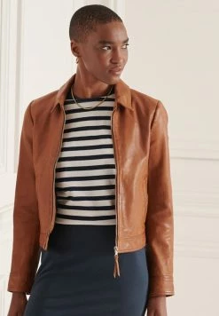 Superdry Leather Jacket - Tan