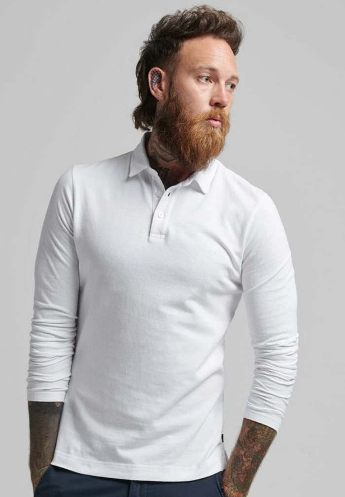 Superdry LONG SLEEVE - Polo Shirt - Optic 1 Superdry LONG SLEEVE - Polo Shirt - Optic