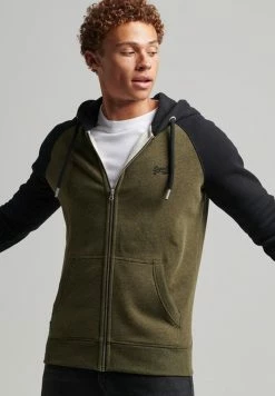 Superdry ESSENTIAL - Zip-up Sweatshirt - Olive Marl Black