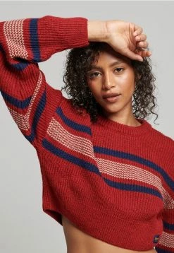 Superdry CROPPED CLASSIC CREW - Jumper - Burnt Orange Stripe