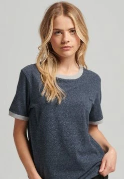 Superdry VINTAGE LOGO RINGER - Basic T-shirt - Vintage Navy Marl Grey Marl