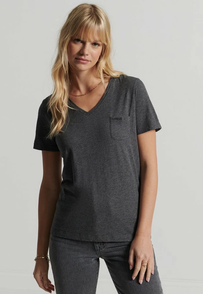 Superdry STUDIOS POCKET V-NECK - Basic T-shirt - Dark Grey 1 Superdry STUDIOS POCKET V-NECK - Basic T-shirt - Dark Grey