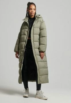 Superdry COCOON LONGLINE PUFFER - Winter Coat - Light Khaki