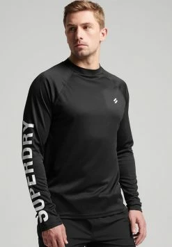 Superdry MOCK NECK - Long Sleeved Top - Black Graphic