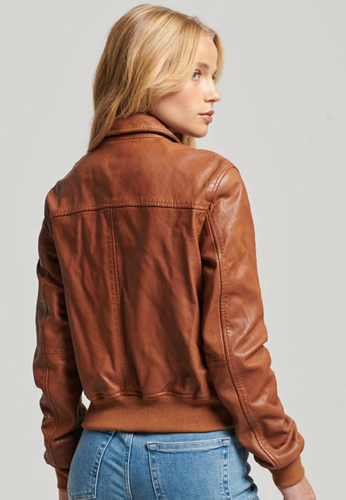 Superdry Leather Jacket - Tan 2 Superdry Leather Jacket - Tan - Image 2