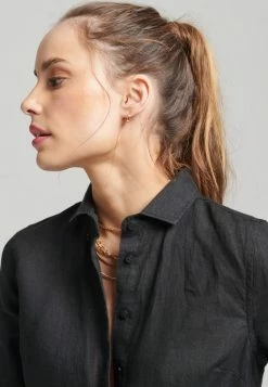 Superdry STUDIOS LONG SLEEVE - Button-down Blouse - Black -Superdry Shop f9e60cf49298494a86d132b369696919
