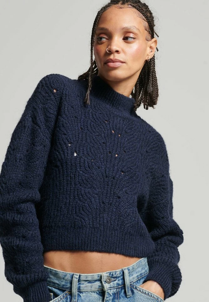 Superdry POINTELLE - Jumper - Deep Navy Marl 1 Superdry POINTELLE - Jumper - Deep Navy Marl