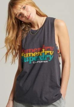 Superdry VINTAGE CALI STRIPE - Top - Charcoal