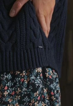 Superdry DROPPED SHOULDER CABLE CREW NECK - Jumper - Eclipse Navy -Superdry Shop fc5ec3b5e51d422c9fc47ac4f46c7c65