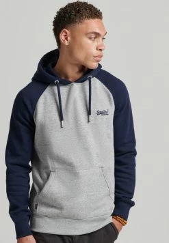 Superdry VINTAGE LOGO BASEBALL - Hoodie - Athletic Grey Marl Rich Navy Marl