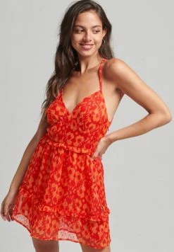 Superdry VINTAGE TIERED CAMI - Day Dress - Red Aztec Aop